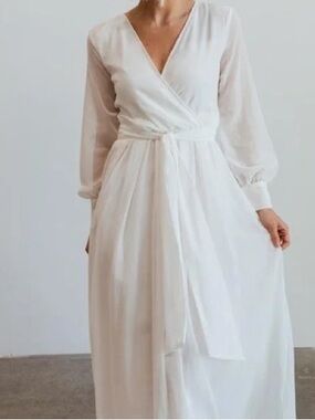 Baltic Born White Long Sleeve Wrap Maxi Dress
